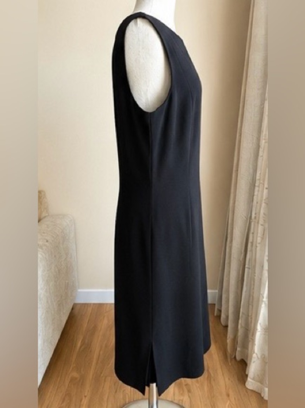 Talbots Black Crepe Midi Dress Size 16 Sleeveless Career Office Elegant Classic - Picture 3 of 7
